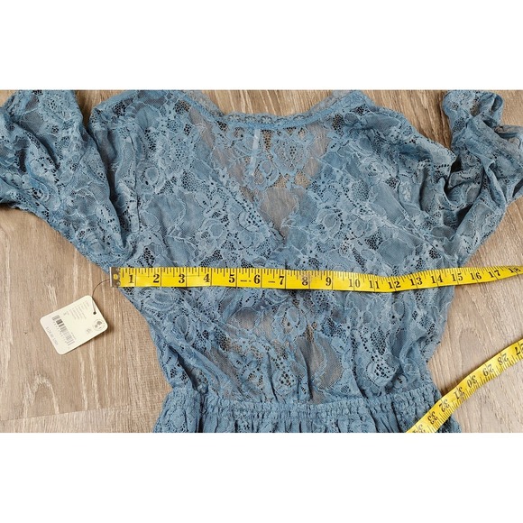NWT Free People Lala Lace Sheer Reversible V-Neck Mini Dress Blue Tie Pullover - Picture 10 of 13